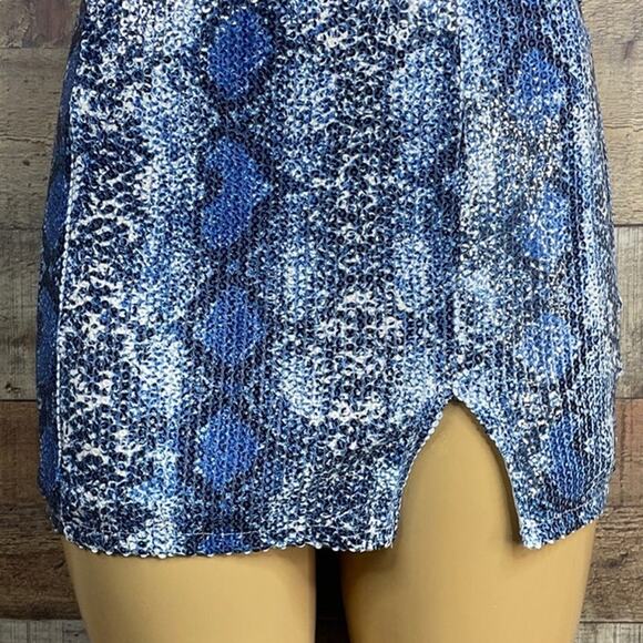 Superdown Renee Mini Dress One Shoulder Blue Snake Print Sequin Size Medium - Picture 3 of 10